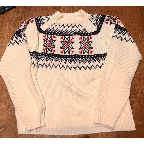 MG Vintage Sweater JCPenny Cream Blue Fair Isle Medium Womens - Picture 2 of 5